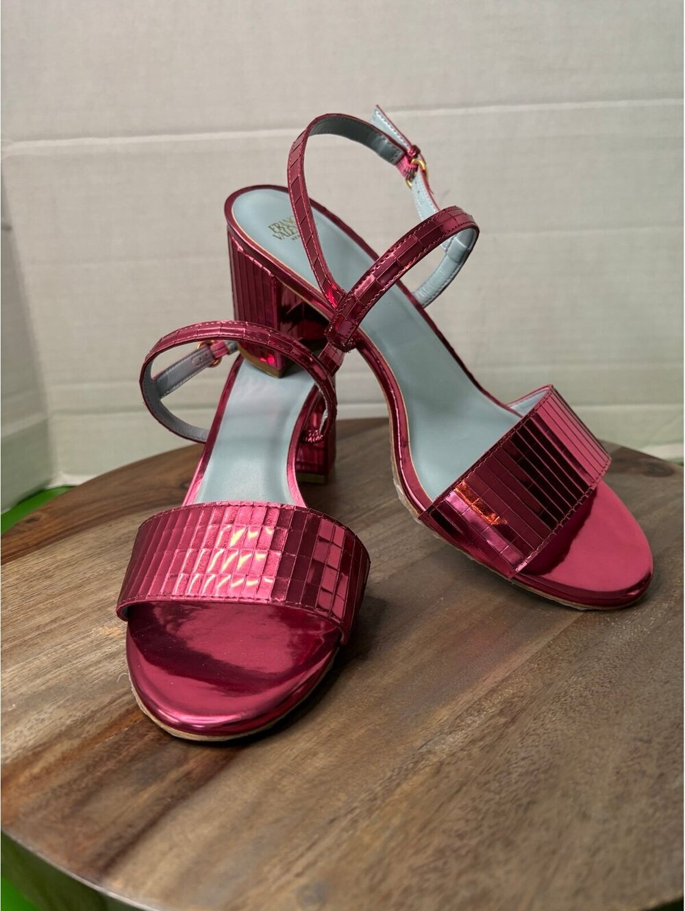Frances Valentine Bettina Disco Block Heel Sandal in rose.
